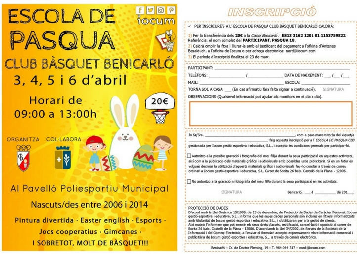 Escola de Pasqua 2018 Club Bàsquet Benicarló