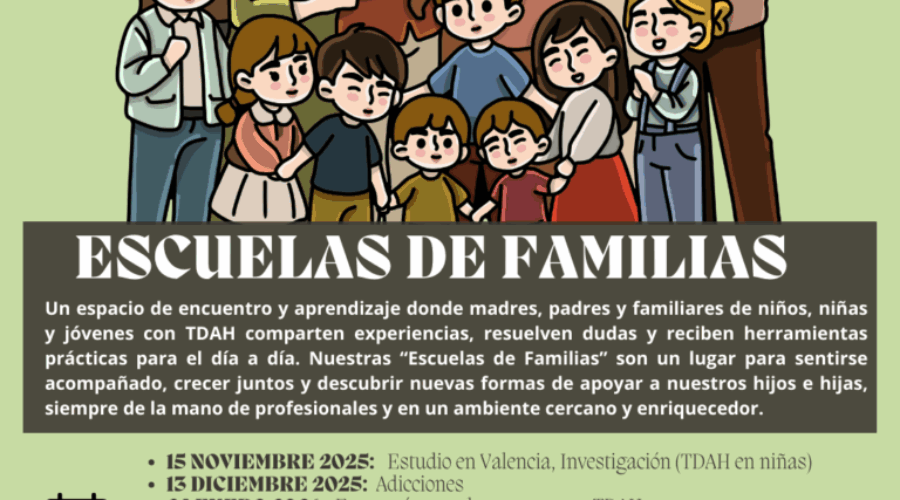 Programación 2025/2026 de la Escuela de familias de Apadahcas: talleres y apoyo para familias con niños con TDAH en Castellón